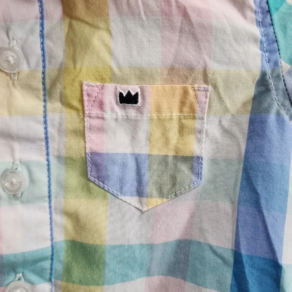 Crown‎ & Ivy Baby Boy Short Sleeve Collared One Piece Bodysuit Plaid Size 12M